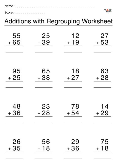 Addition with Regrouping Worksheet .